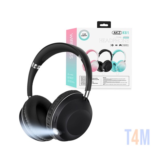 Wireless Hifi Stereo Headphones AKZ-K61 with LED for Android iOS Black